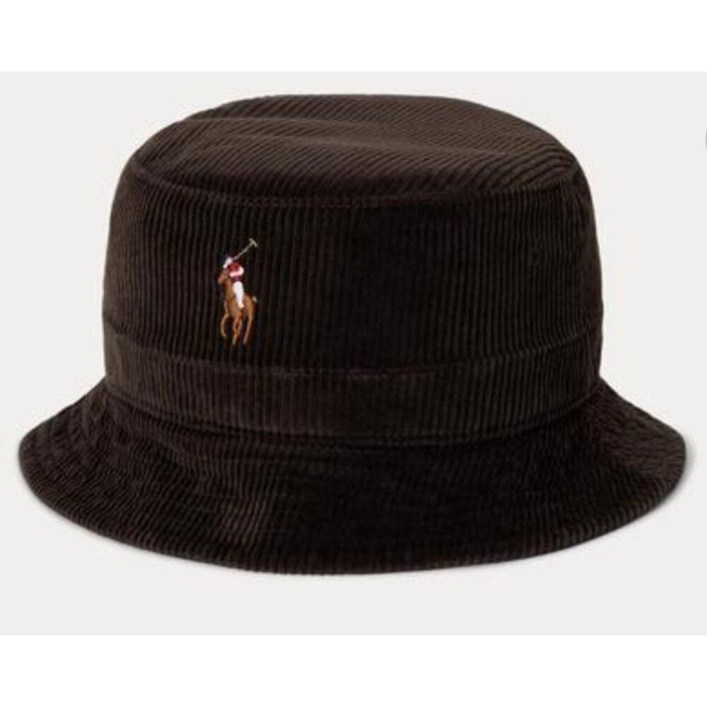Polo Ralph Lauren Brown Corduroy Bucket Hat Embroidered Flesh Pony Size S/M NWT